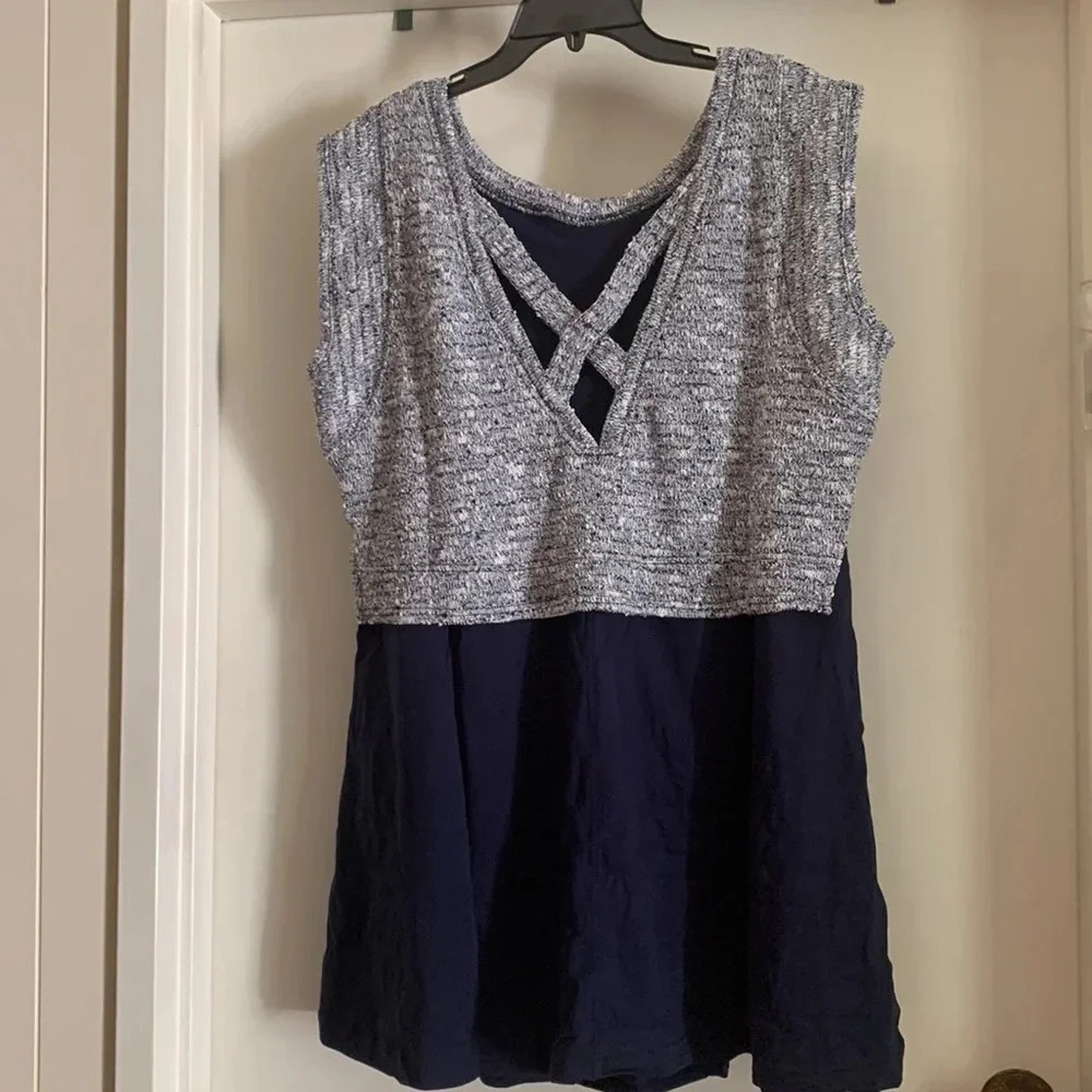 Anthropologie Daily Practice Twofer Dress S Gray Knit Navy Layered Mini NWT - Picture 10 of 12